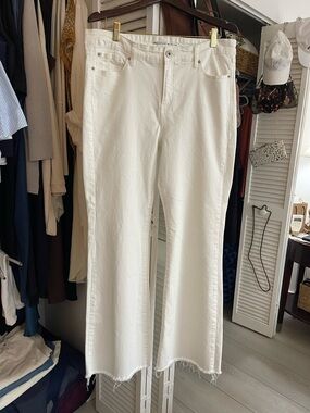 INC International Concepts White Flare Jeans with Raw Hem